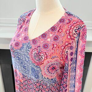 🌸 Chico’s Paisley & Floral V-Neck Top – Size 1 (Medium/Large) 💗💙💜